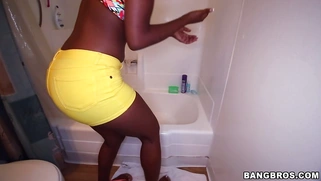 Cute black chick Chanell Heart showing us her new bathroom