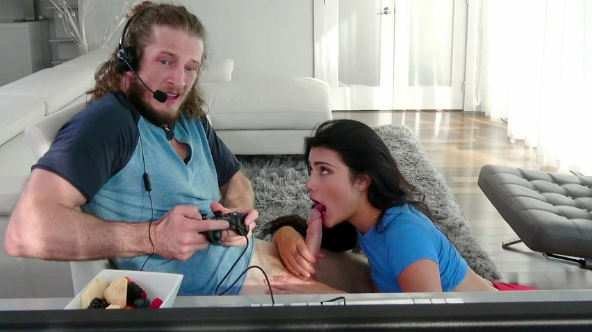 Cassidy Rae Porn Star 90s - Adria Rae is sucking Brick Danger's cock as he playing video games