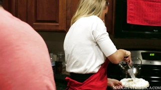 Nicole Aniston seducing her husband's friend in the kitchen
