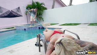 Ryan Conner seduces the pool guy with her huge tits