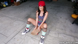Jada Stevens wearing sexy skater girl outfit showing off her butt
