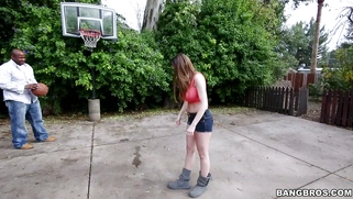 Brooklyn Chase posing and playing basketball outdoor