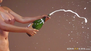 Nikki Benz dressed up like Kim Kardashian strips down and takes a champagne shower