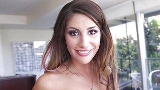 August Ames flashing her massive natural tits during interview