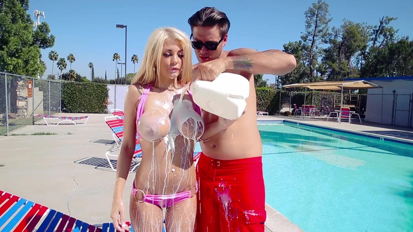 852px x 480px - Blonde barbie bimbo Kayla Kayden gets covered with milk at the pool