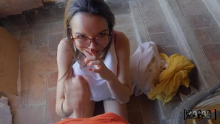 Francys Belle in glasses is sucking cock in POV