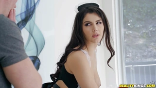 Valentina Nappi in french maid uniform is cleaning the house