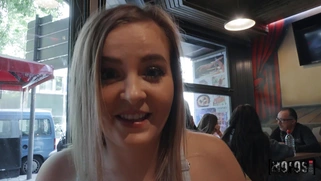 Candy Alexa shows off her big natural tits in the cafe