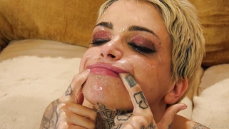 Leigh Raven gets facial cumshots from black cocks