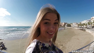 Lolly Gartner demonstrating her monster curves on the beach