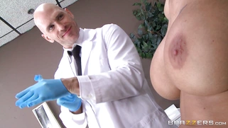 Dr. Sins gently instructing Peta Jensen on how to rub her tight pussy