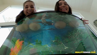 Busty girls Alex Chance and Karlee Grey wets their boobs in the aquarium