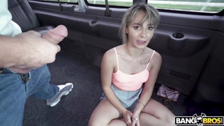 Blonde Anna Mae is sucking cock in the bus