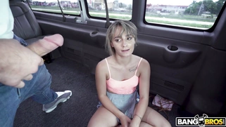 Blonde Anna Mae is sucking cock in the bus