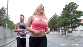 Alura Jenson flashes her jugs while getting some fresh air with her stepson