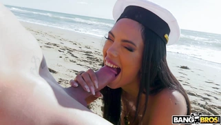 Katrina Moreno is sucking cock on the beach