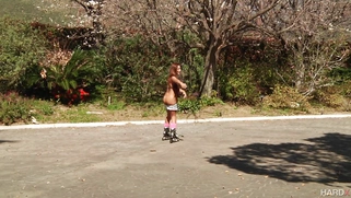 Roller girl Morgan Lee gets naked and plugs her ass