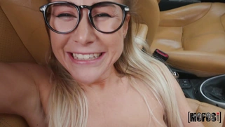 Madison McQueen in glasses gets her shaved pussy drilled