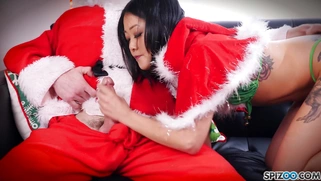 Saya Song gives hot blowjob to Santa