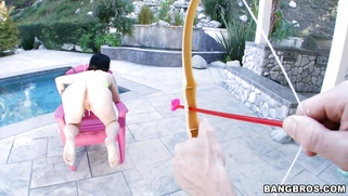 Christine Rhydes gets her ass shoot down with a toy bow