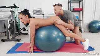 Lexi Dona gets her pussy pounded doggystyle on the gym ball