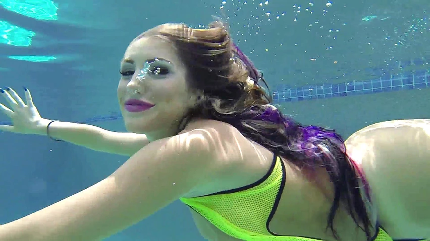 Pool Porn Films - August Ames frolics in a swimming pool with her huge curves