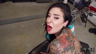 Joanna Angel leaned on the bike and got her pussy nailed
