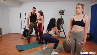 Aubree Valentine does fitness with the couch Charles Dera