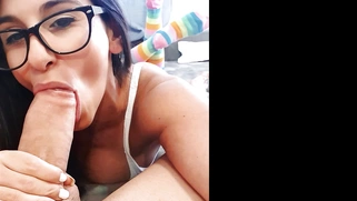 Danika Mori in glasses is sucking the thick dick