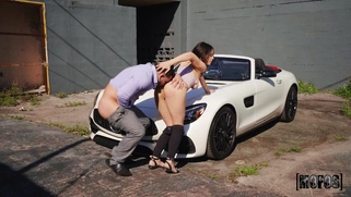 Melody Foxx leaned on the car and got her pussy pounded