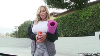 Olivia Austin unleashes her big juicy melons in the car