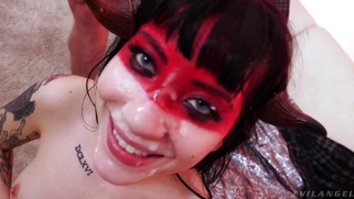 Goth Charlotte Sartre gets her face covered with jizz