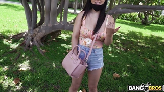 Asian Mina Moon is getting picked up outdoors
