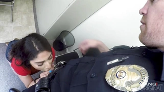 Teen Kim Torres gives blowjob to the cop