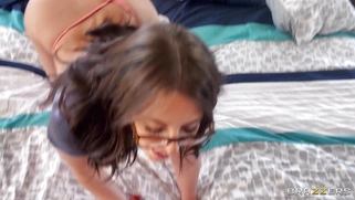 Aubree Valentine in glasses gives nice blowjob