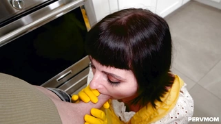 Jane Dove is sucking the cock in the kitchen