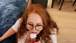 Yola Flimes in glasses is sucking the cock in POV