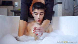 Leigh Darby washing Jordi's body, never forgetting about his cock