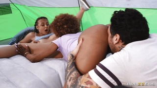 Demi Sutra and Gia Derza get fucked by Small Hands in the tent