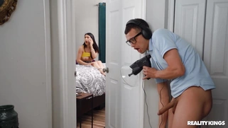 Mina Moon is masturbating and Johnny is spying on her