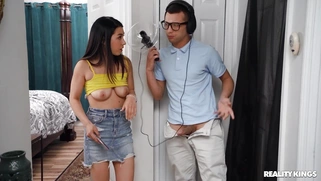 Mina Moon is masturbating and Johnny is spying on her