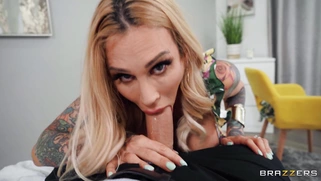 Blonde mom Sarah Jessie is sucking the cock in POV