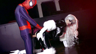 Mila Milan as Black Cat getting doggystyled by a big-dicked Spidey