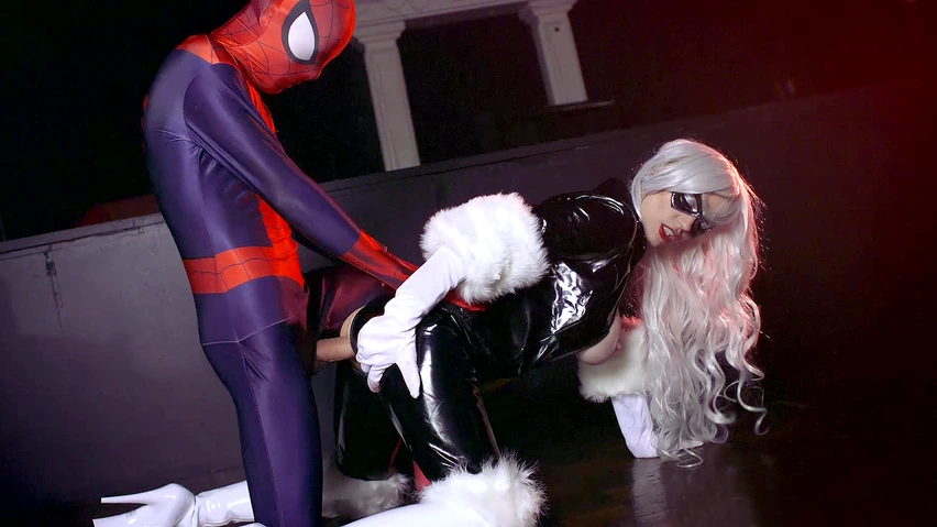 Black Cat Spandex Porn - Mila Milan as Black Cat getting doggystyled by a big-dicked Spidey