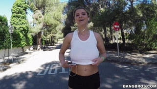 Katerina went for a run, so that she could show off her bouncy melons