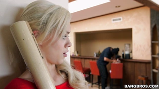 Elsa Jean hears a noise during masturbation and arms herself with a baseball bat