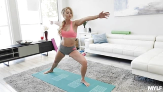 Blonde mom Katie Morgan does yoga