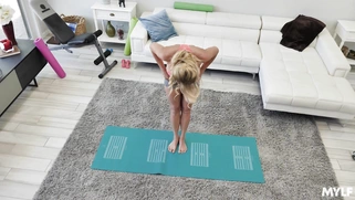 Blonde mom Katie Morgan does yoga