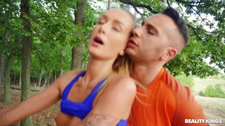 Elena Lux gets fucked by Raul Costa standing in the forest