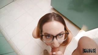Everly Haze in glasses is sucking the cock in POV